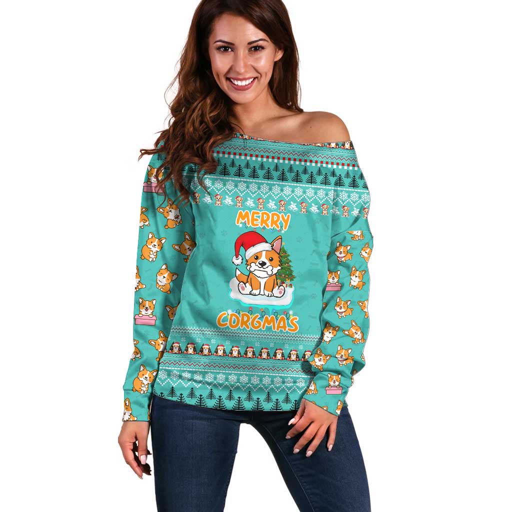 Funny Dog Merry Corgmas Christmas Off Shoulder Sweater Xmas Holiday Patterns - Wonder Print Shop