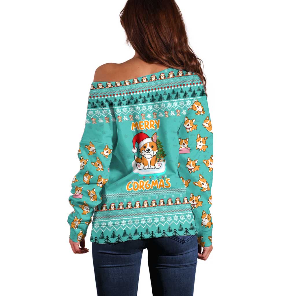 Funny Dog Merry Corgmas Christmas Off Shoulder Sweater Xmas Holiday Patterns - Wonder Print Shop