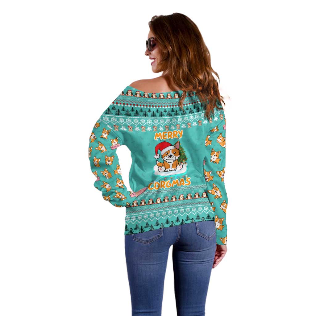 Funny Dog Merry Corgmas Christmas Off Shoulder Sweater Xmas Holiday Patterns - Wonder Print Shop
