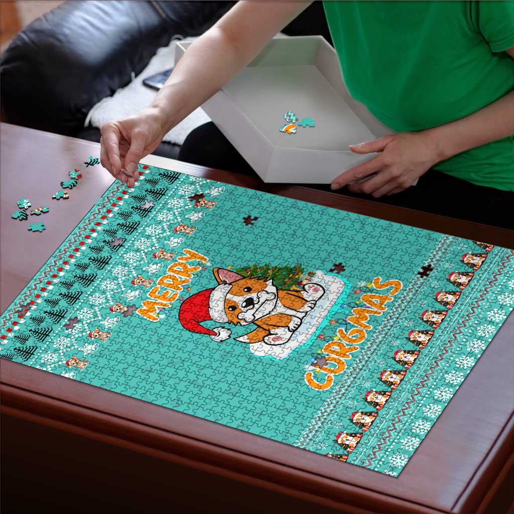 Funny Dog Merry Corgmas Christmas Puzzle Xmas Holiday Patterns - Wonder Print Shop