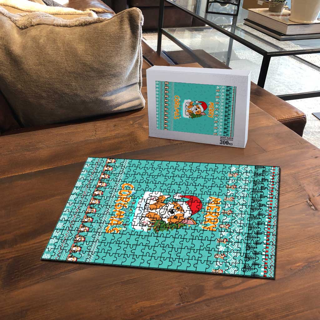 Funny Dog Merry Corgmas Christmas Puzzle Xmas Holiday Patterns - Wonder Print Shop
