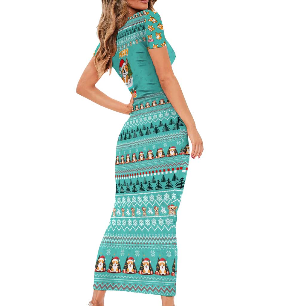 Funny Dog Merry Corgmas Christmas Short Sleeve Bodycon Dress Xmas Holiday Patterns - Wonder Print Shop