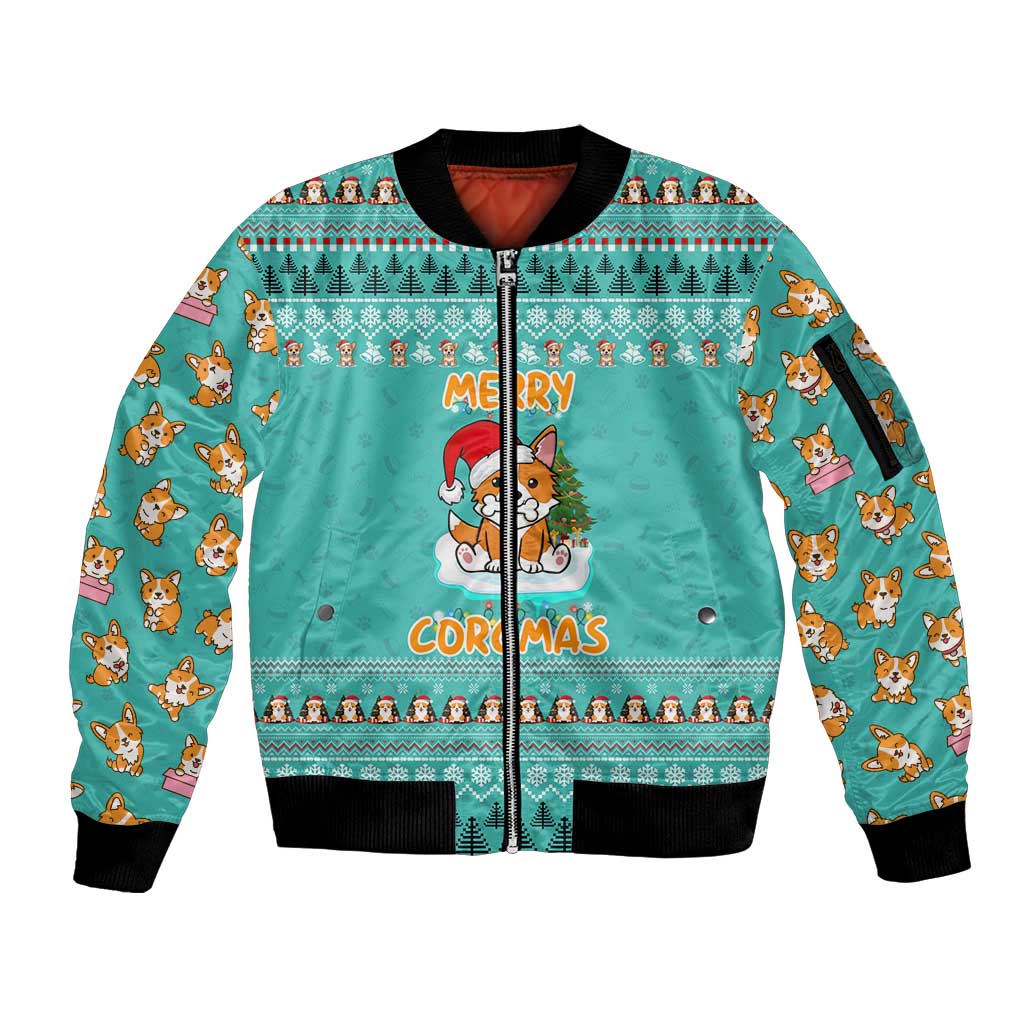 Funny Dog Merry Corgmas Christmas Sleeve Zip Bomber Jacket Xmas Holiday Patterns - Wonder Print Shop