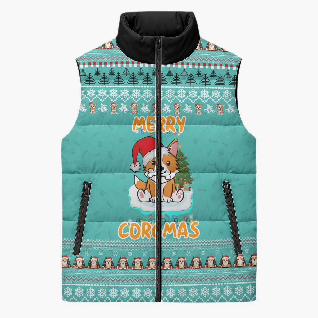 Funny Dog Merry Corgmas Christmas Sleeveless Puffer Jacket Xmas Holiday Patterns - Wonder Print Shop