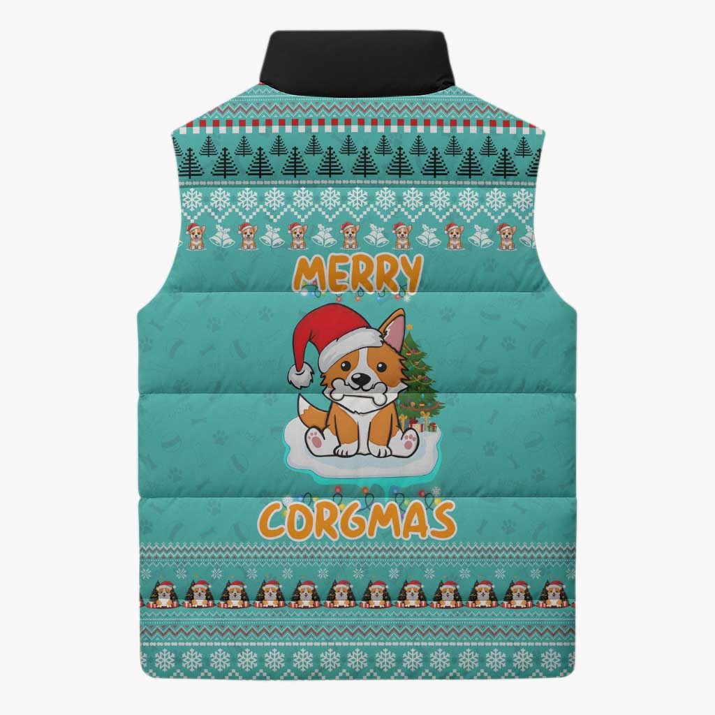 Funny Dog Merry Corgmas Christmas Sleeveless Puffer Jacket Xmas Holiday Patterns - Wonder Print Shop