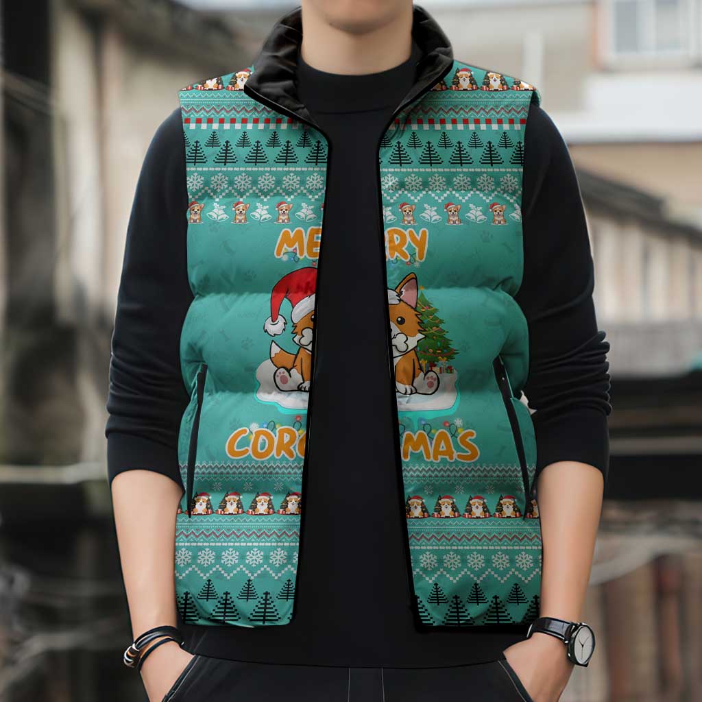 Funny Dog Merry Corgmas Christmas Sleeveless Puffer Jacket Xmas Holiday Patterns - Wonder Print Shop
