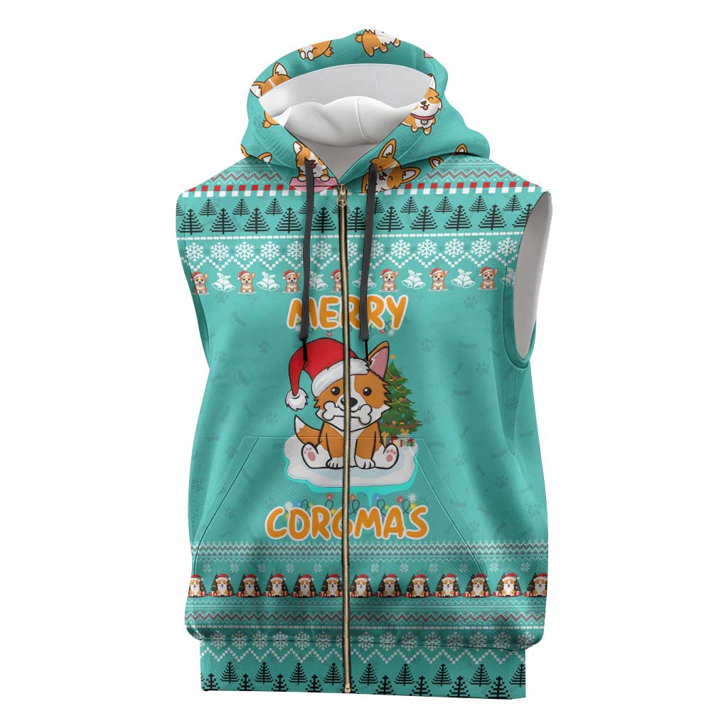 Funny Dog Merry Corgmas Christmas Sleeveless Zip Hoodie Xmas Holiday Patterns - Wonder Print Shop
