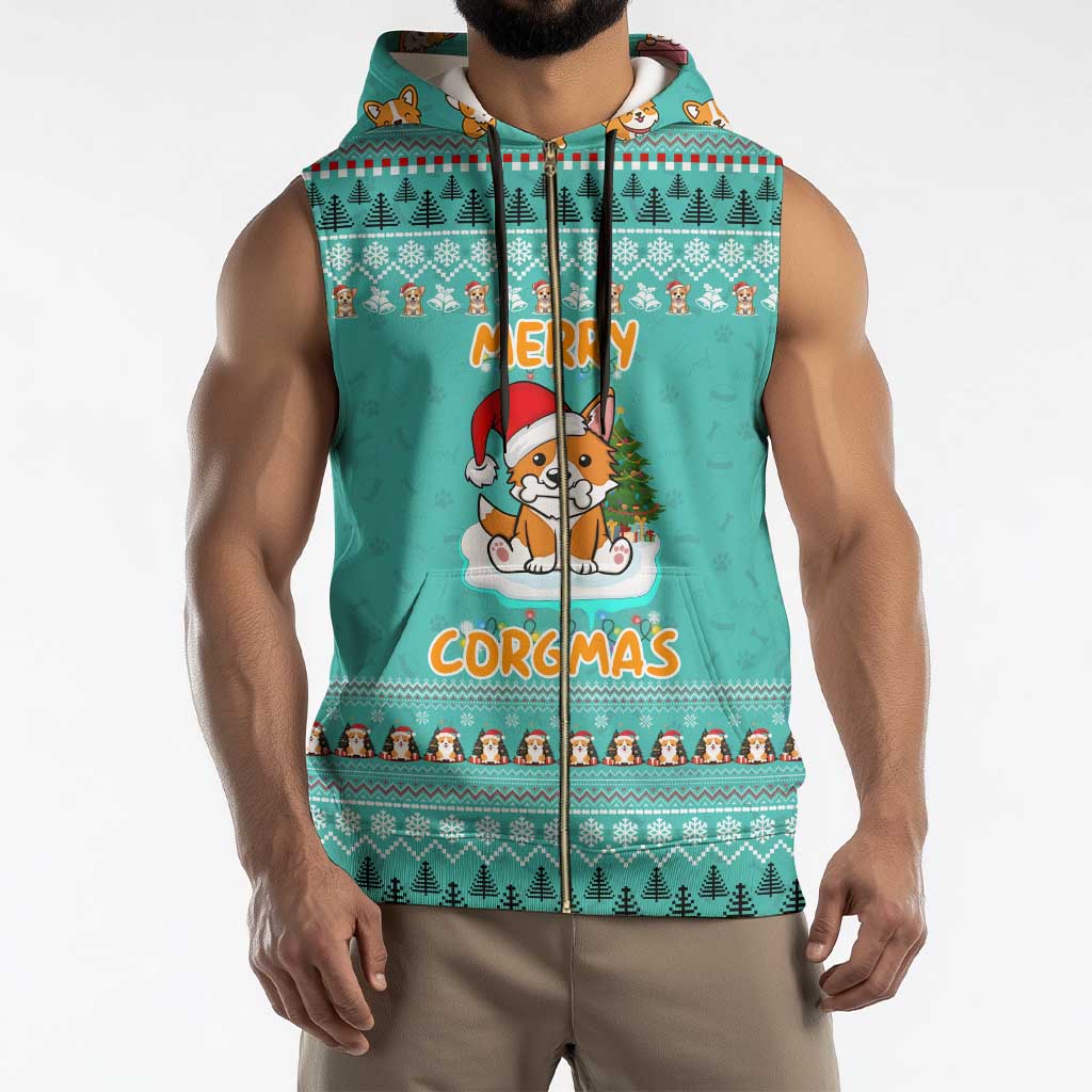 Funny Dog Merry Corgmas Christmas Sleeveless Zip Hoodie Xmas Holiday Patterns - Wonder Print Shop