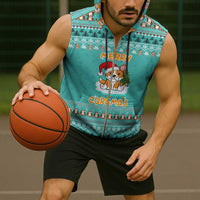 Funny Dog Merry Corgmas Christmas Sleeveless Zip Hoodie Xmas Holiday Patterns - Wonder Print Shop