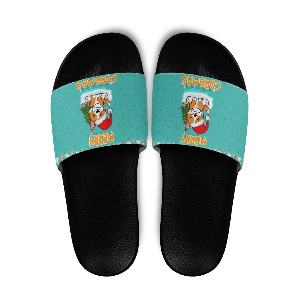 Funny Dog Merry Corgmas Christmas Slide Sandals Xmas Holiday Patterns - Wonder Print Shop