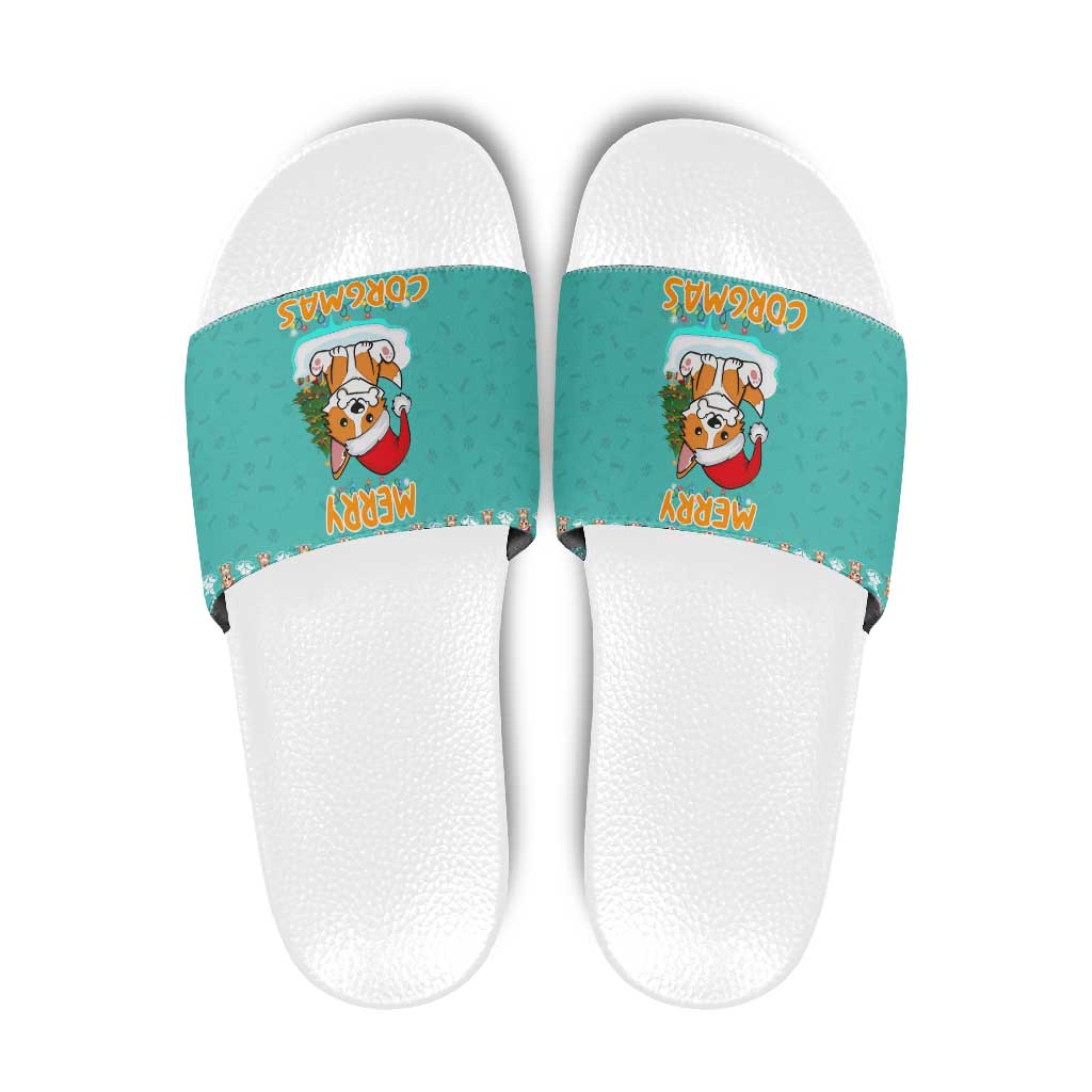 Funny Dog Merry Corgmas Christmas Slide Sandals Xmas Holiday Patterns - Wonder Print Shop