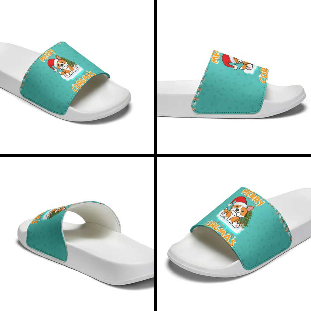 Funny Dog Merry Corgmas Christmas Slide Sandals Xmas Holiday Patterns - Wonder Print Shop