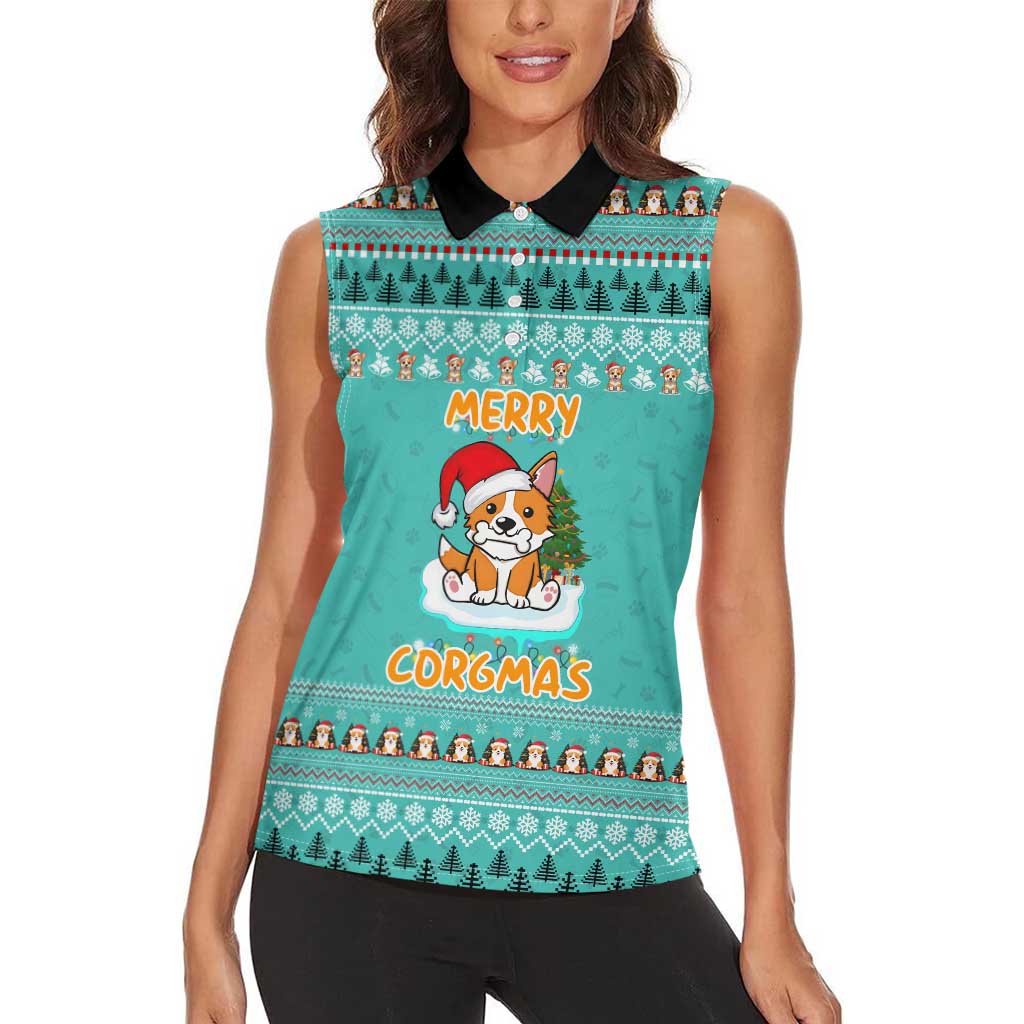 Funny Dog Merry Corgmas Christmas Women Sleeveless Polo Shirt Xmas Holiday Patterns - Wonder Print Shop