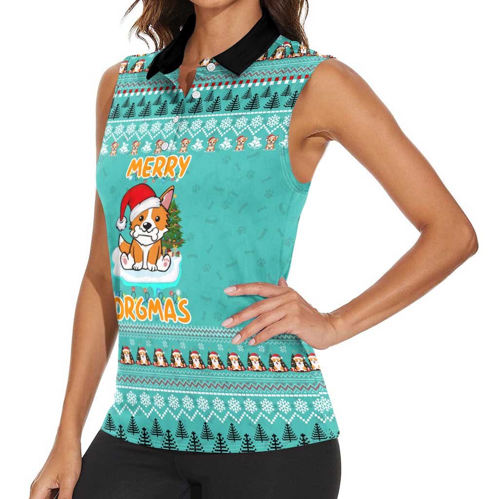 Funny Dog Merry Corgmas Christmas Women Sleeveless Polo Shirt Xmas Holiday Patterns - Wonder Print Shop