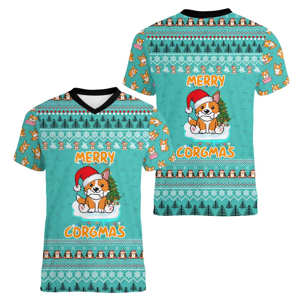 Funny Dog Merry Corgmas Christmas Women V-Neck T-Shirt Xmas Holiday Patterns - Wonder Print Shop