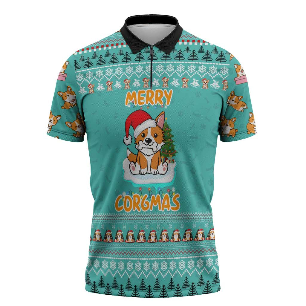 Funny Dog Merry Corgmas Christmas Zipper Polo Shirt Xmas Holiday Patterns - Wonder Print Shop