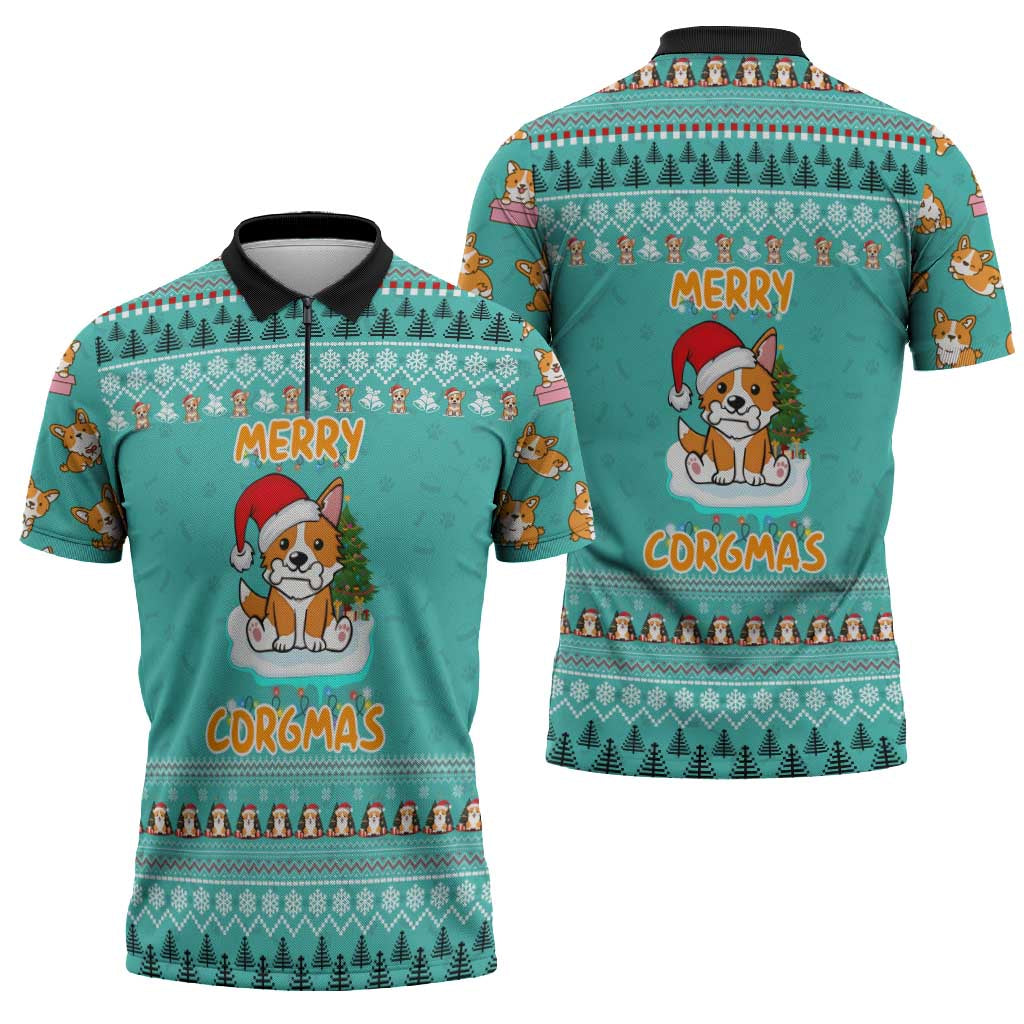 Funny Dog Merry Corgmas Christmas Zipper Polo Shirt Xmas Holiday Patterns - Wonder Print Shop