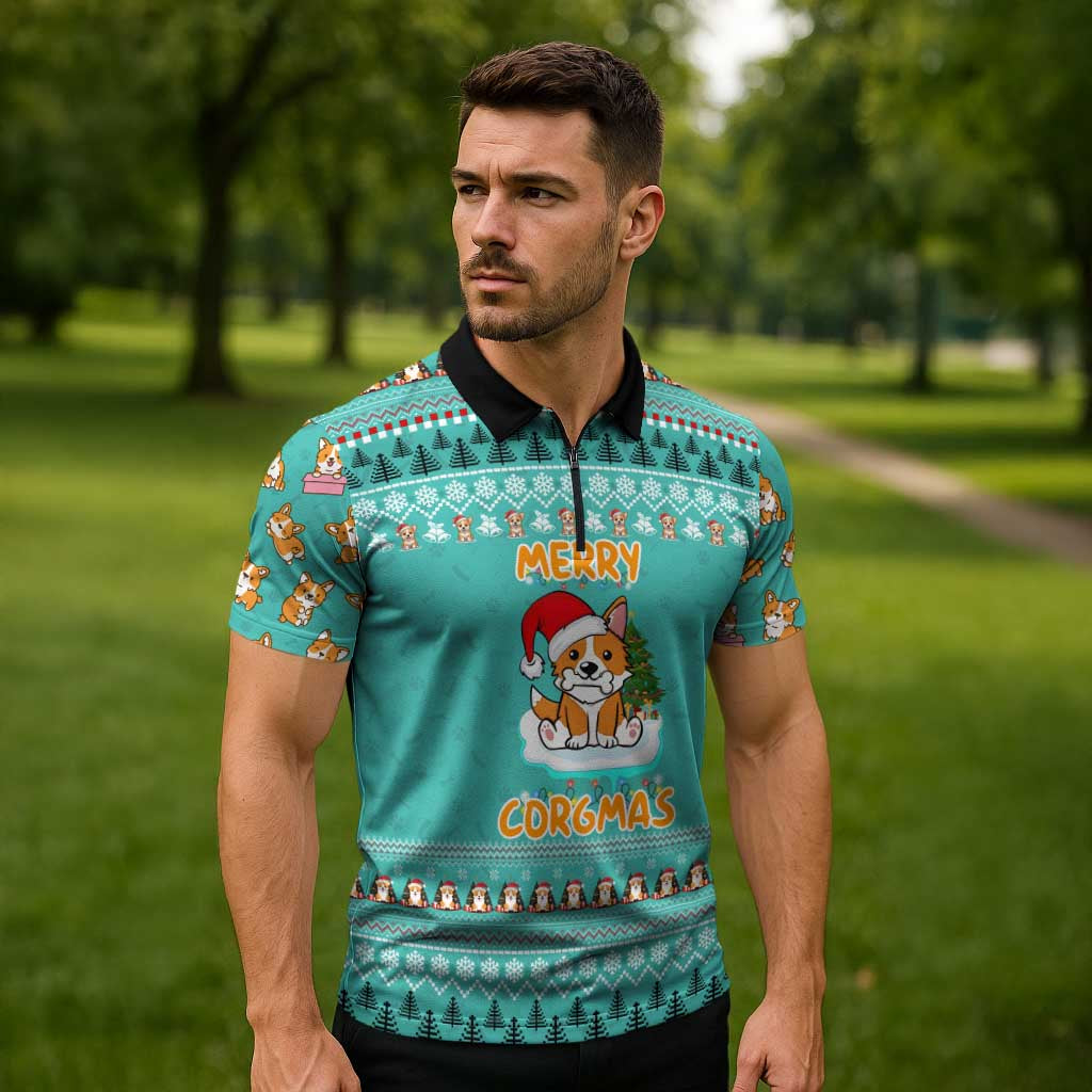 Funny Dog Merry Corgmas Christmas Zipper Polo Shirt Xmas Holiday Patterns - Wonder Print Shop