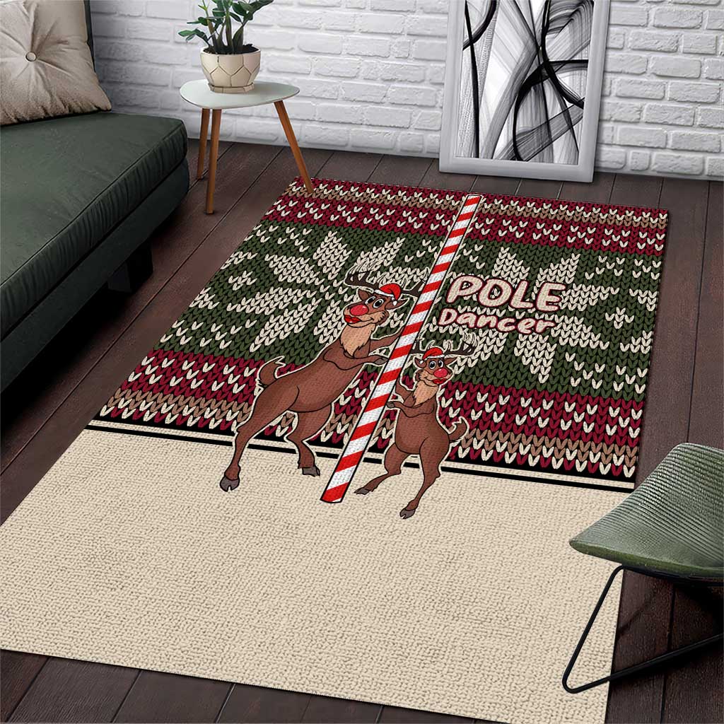 Funny Pole Dancer Reindeer Christmas Area Rug Xmas Holiday Patterns - Wonder Print Shop
