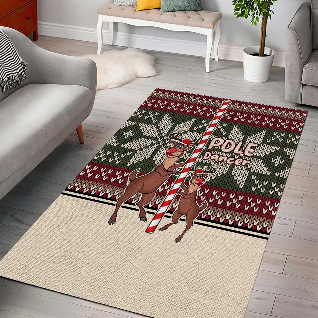 Funny Pole Dancer Reindeer Christmas Area Rug Xmas Holiday Patterns - Wonder Print Shop