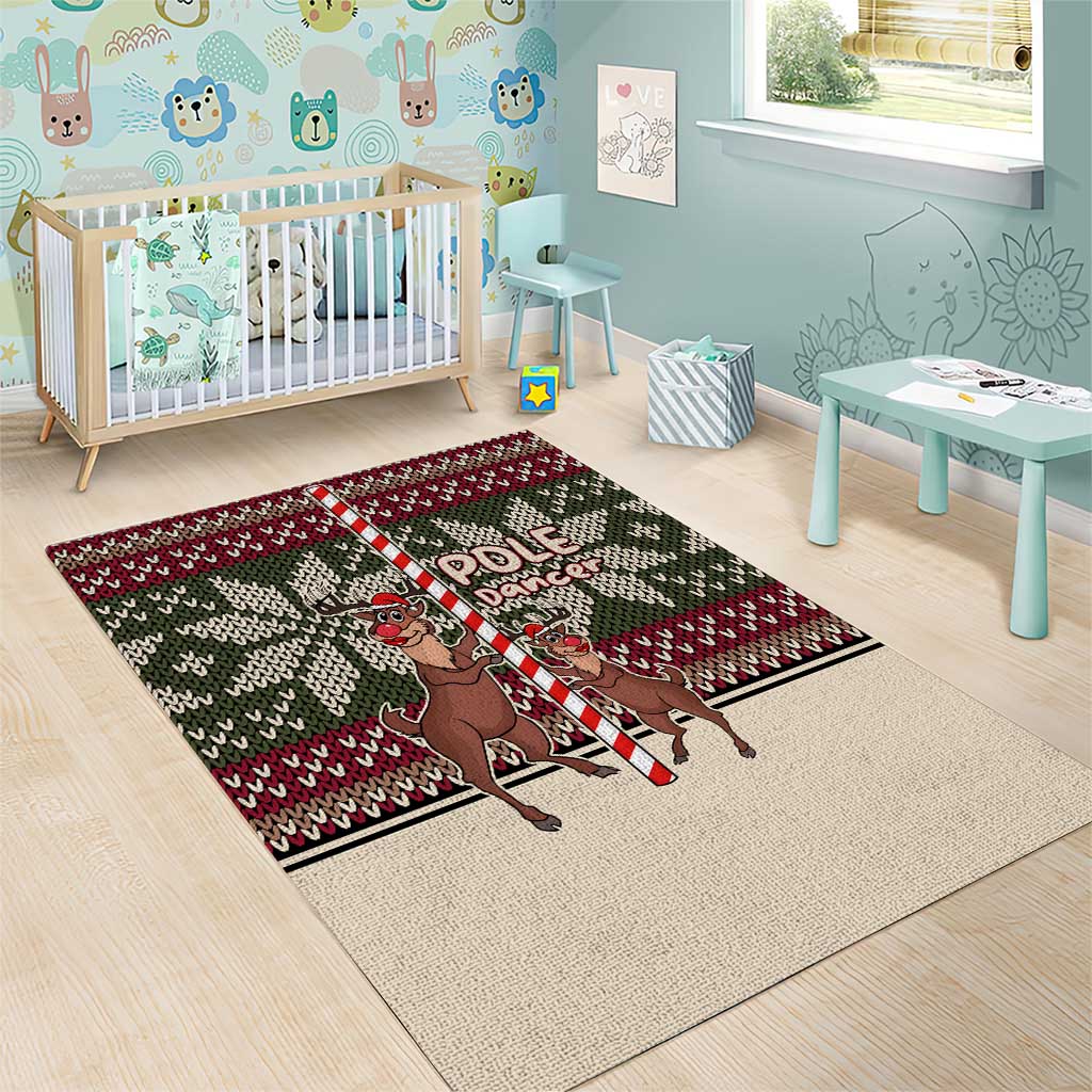 Funny Pole Dancer Reindeer Christmas Area Rug Xmas Holiday Patterns - Wonder Print Shop