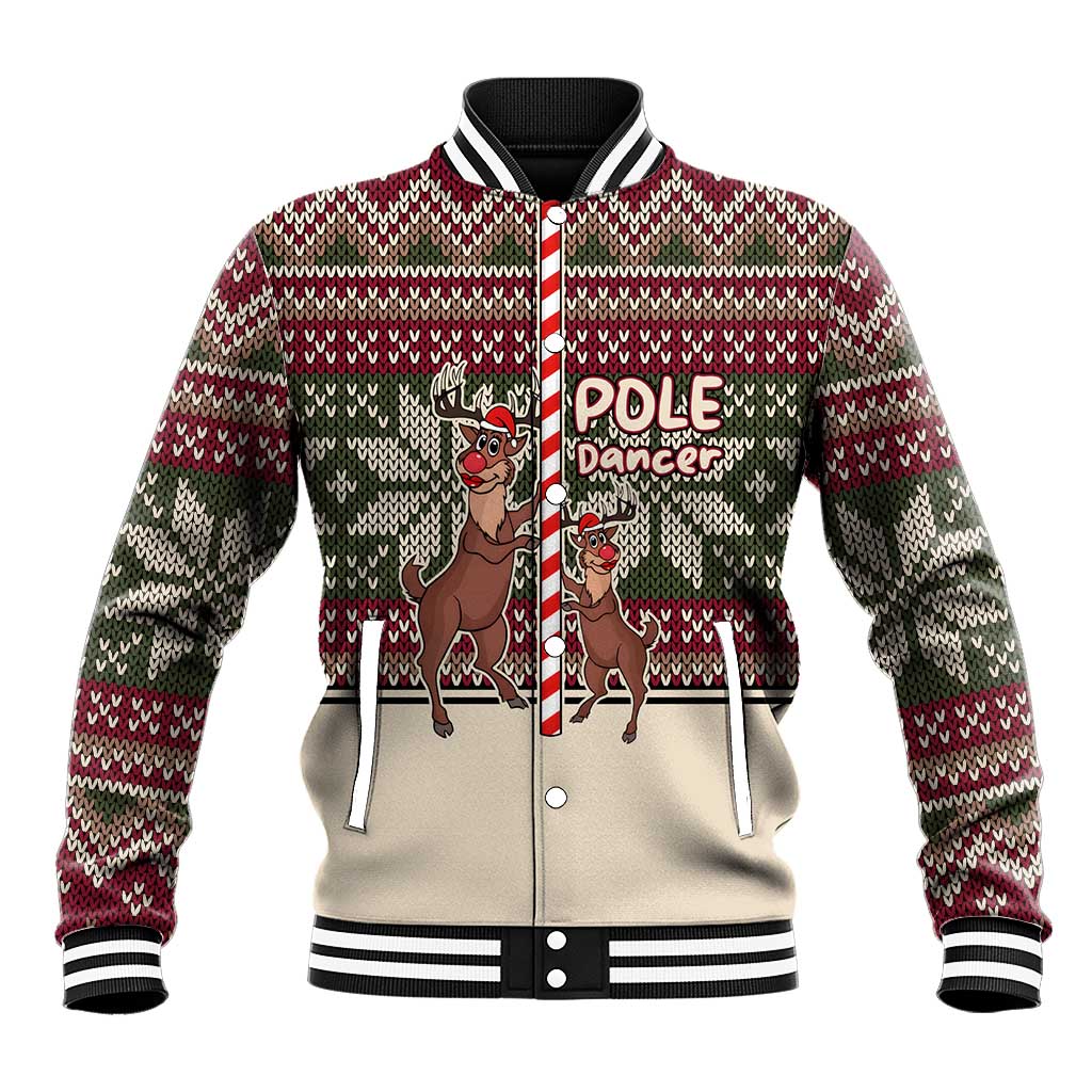 Funny Pole Dancer Reindeer Christmas Baseball Jacket Xmas Holiday Patterns - Wonder Print Shop