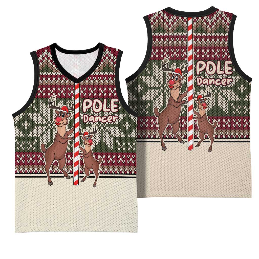 Funny Pole Dancer Reindeer Christmas Basketball Jersey Xmas Holiday Patterns - Wonder Print Shop