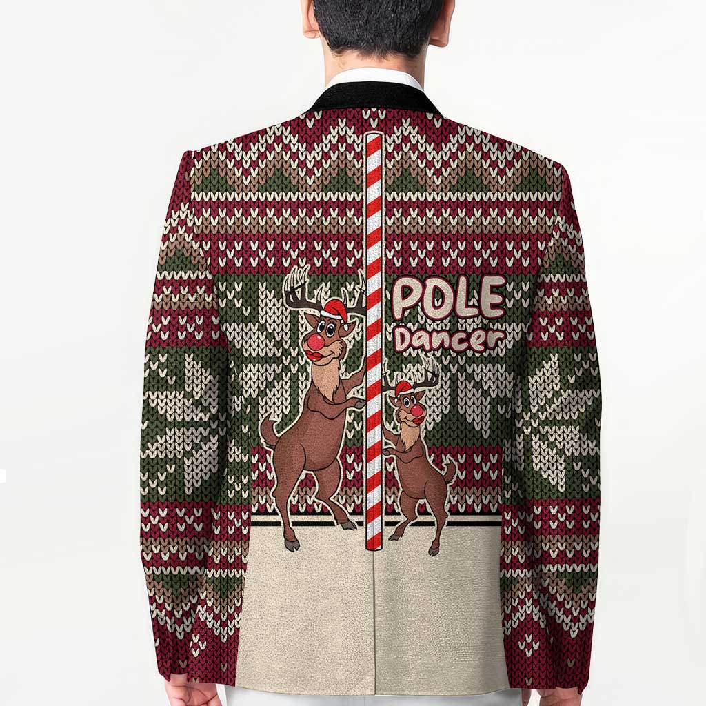 Funny Pole Dancer Reindeer Christmas Blazer Xmas Holiday Patterns - Wonder Print Shop