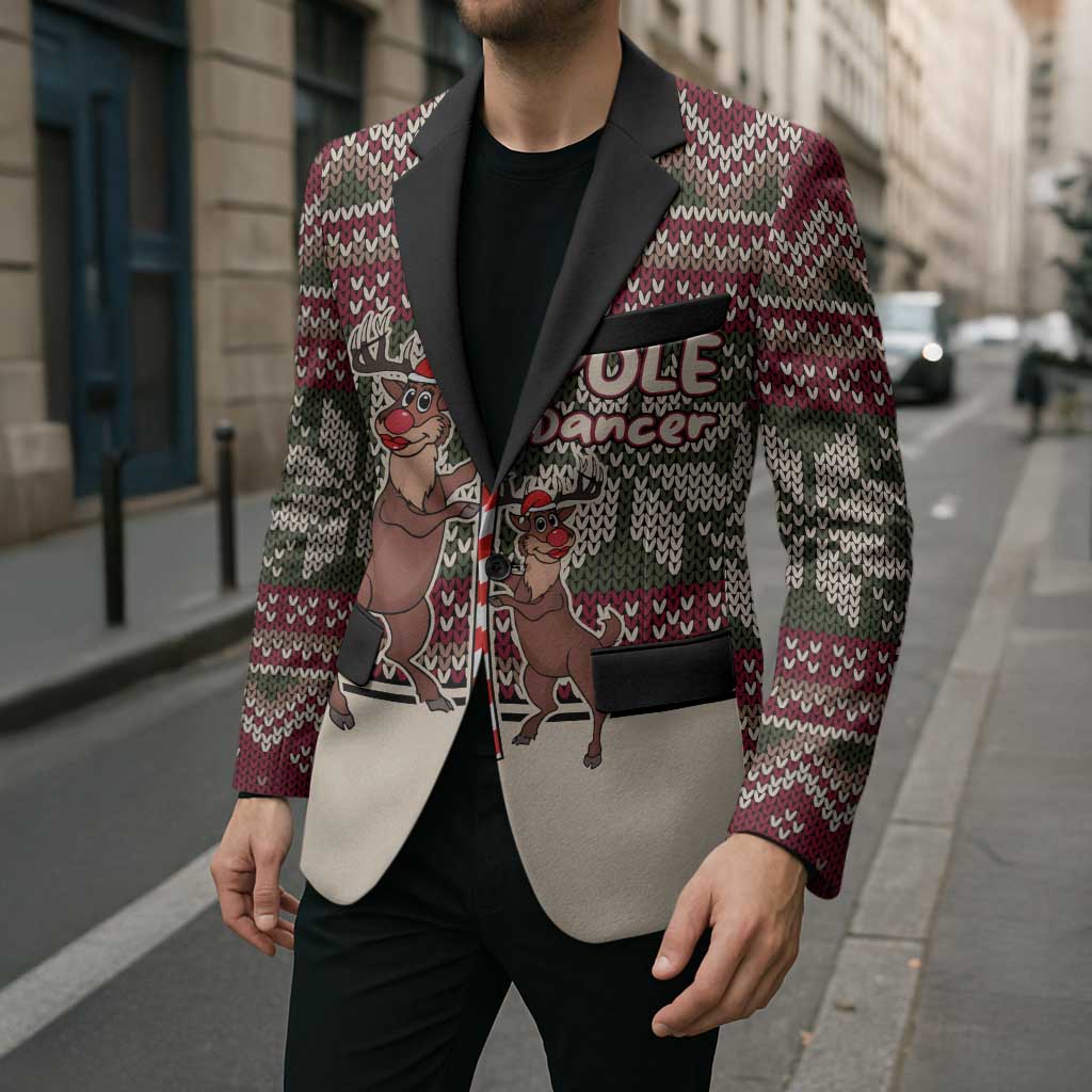 Funny Pole Dancer Reindeer Christmas Blazer Xmas Holiday Patterns - Wonder Print Shop