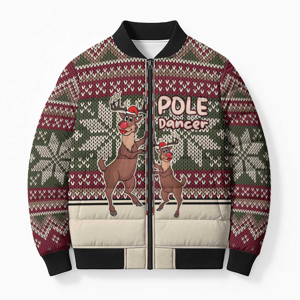 Funny Pole Dancer Reindeer Christmas Bomber Puffer Jacket Xmas Holiday Patterns - Wonder Print Shop