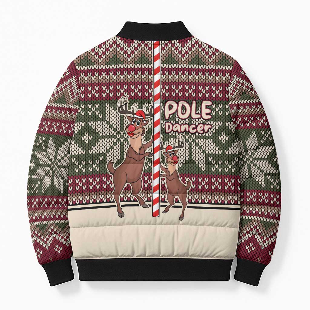 Funny Pole Dancer Reindeer Christmas Bomber Puffer Jacket Xmas Holiday Patterns - Wonder Print Shop