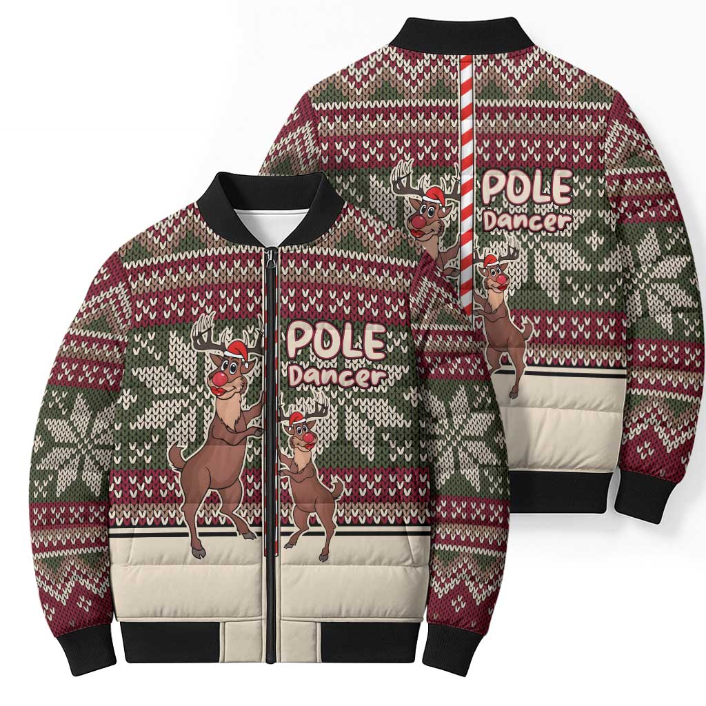 Funny Pole Dancer Reindeer Christmas Bomber Puffer Jacket Xmas Holiday Patterns - Wonder Print Shop