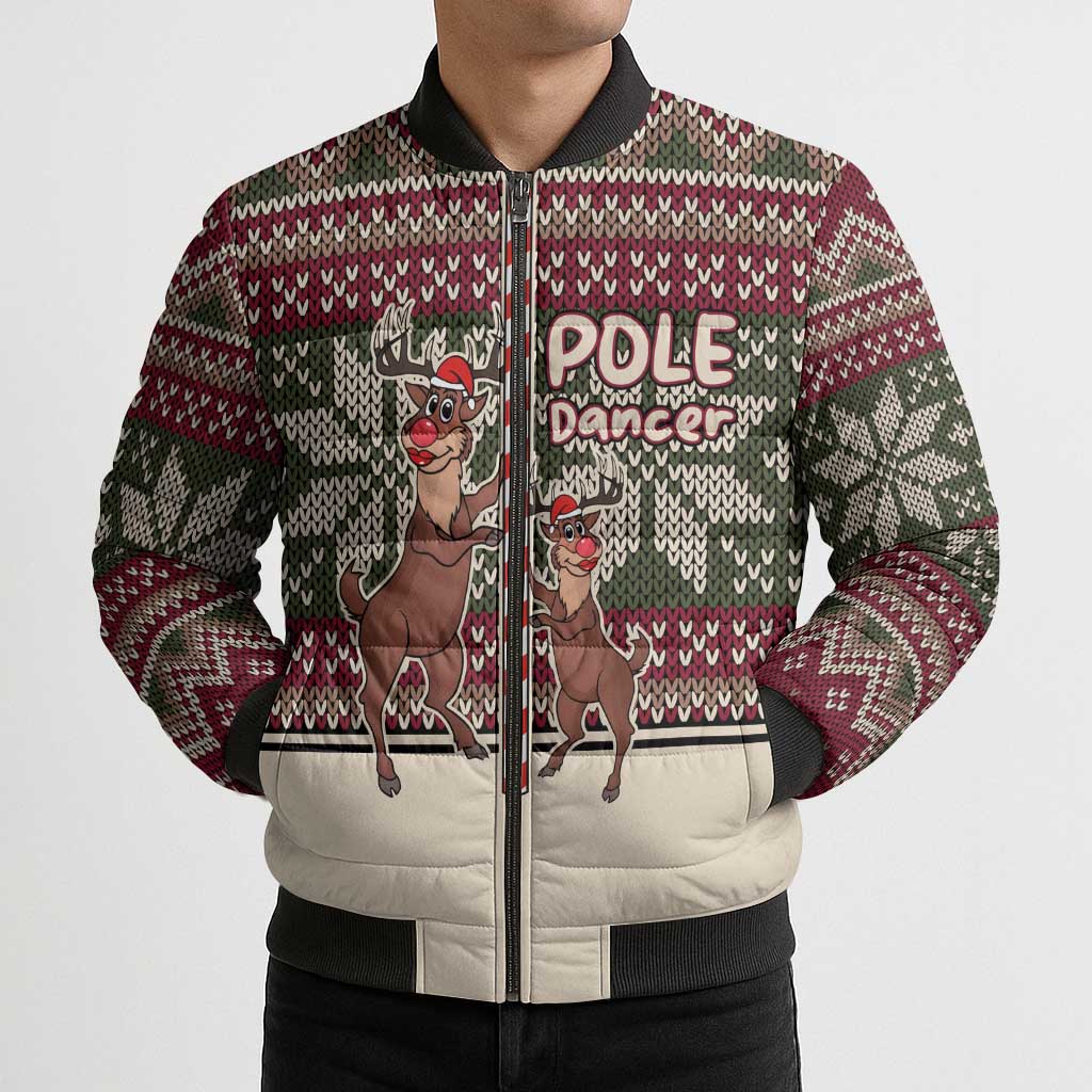 Funny Pole Dancer Reindeer Christmas Bomber Puffer Jacket Xmas Holiday Patterns - Wonder Print Shop