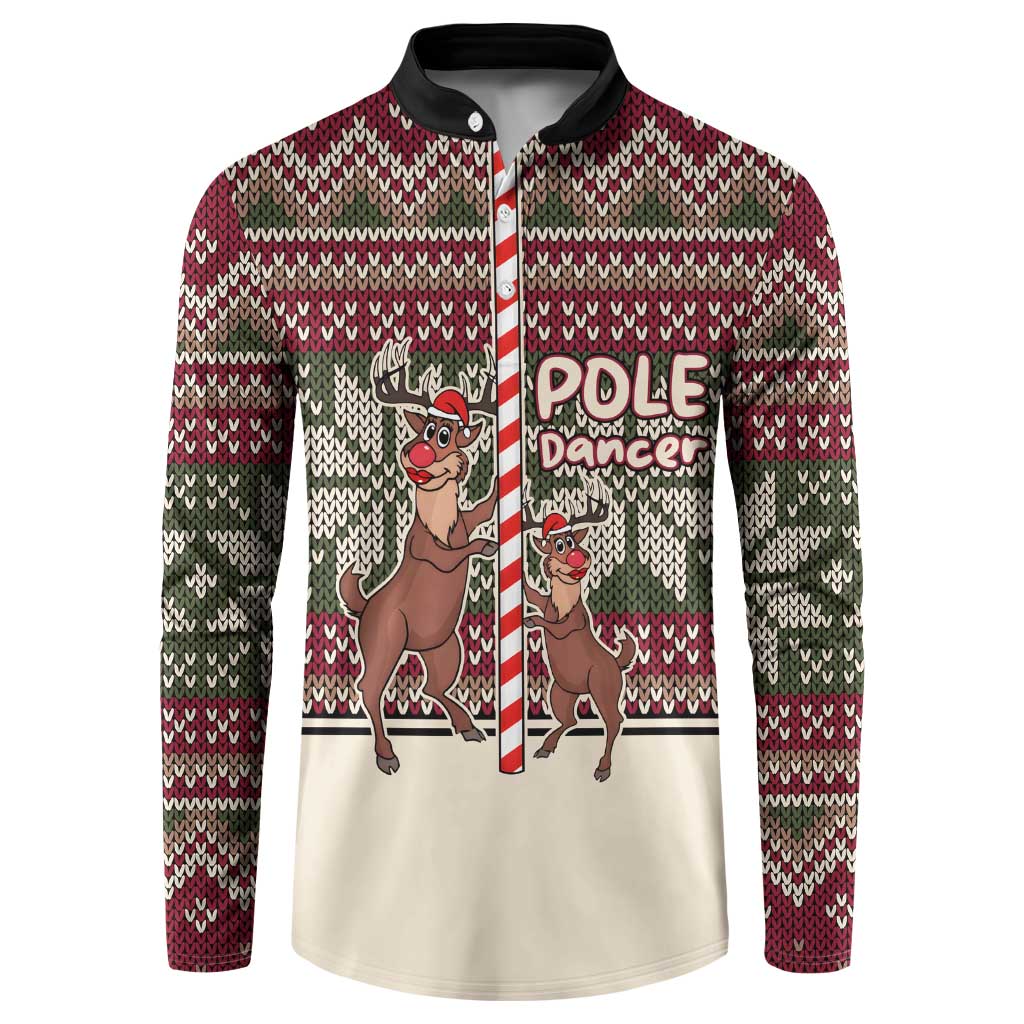 Funny Pole Dancer Reindeer Christmas Button Sweatshirt Xmas Holiday Patterns - Wonder Print Shop