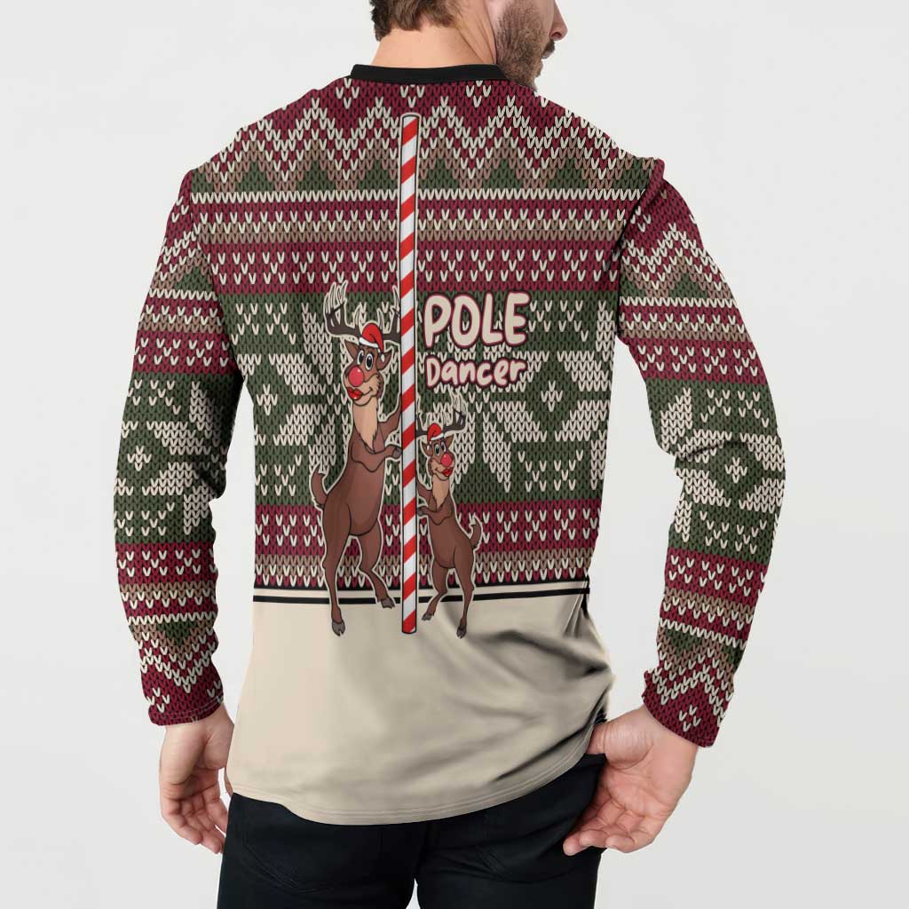 Funny Pole Dancer Reindeer Christmas Button Sweatshirt Xmas Holiday Patterns - Wonder Print Shop