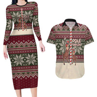Funny Pole Dancer Reindeer Christmas Couples Matching Long Sleeve Bodycon Dress and Hawaiian Shirt Xmas Holiday Patterns - Wonder Print Shop