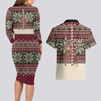 Funny Pole Dancer Reindeer Christmas Couples Matching Long Sleeve Bodycon Dress and Hawaiian Shirt Xmas Holiday Patterns - Wonder Print Shop