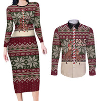 Funny Pole Dancer Reindeer Christmas Couples Matching Long Sleeve Bodycon Dress and Long Sleeve Button Shirt Xmas Holiday Patterns - Wonder Print Shop