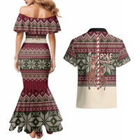 Funny Pole Dancer Reindeer Christmas Couples Matching Mermaid Dress and Hawaiian Shirt Xmas Holiday Patterns - Wonder Print Shop