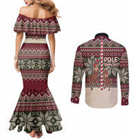 Funny Pole Dancer Reindeer Christmas Couples Matching Mermaid Dress and Long Sleeve Button Shirt Xmas Holiday Patterns - Wonder Print Shop