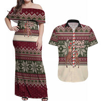 Funny Pole Dancer Reindeer Christmas Couples Matching Off Shoulder Maxi Dress and Hawaiian Shirt Xmas Holiday Patterns - Wonder Print Shop