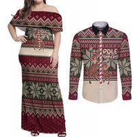 Funny Pole Dancer Reindeer Christmas Couples Matching Off Shoulder Maxi Dress and Long Sleeve Button Shirt Xmas Holiday Patterns - Wonder Print Shop