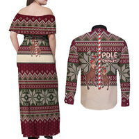 Funny Pole Dancer Reindeer Christmas Couples Matching Off Shoulder Maxi Dress and Long Sleeve Button Shirt Xmas Holiday Patterns - Wonder Print Shop