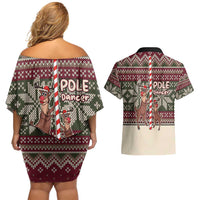 Funny Pole Dancer Reindeer Christmas Couples Matching Off Shoulder Short Dress and Hawaiian Shirt Xmas Holiday Patterns - Wonder Print Shop