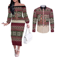Funny Pole Dancer Reindeer Christmas Couples Matching Off The Shoulder Long Sleeve Dress and Long Sleeve Button Shirt Xmas Holiday Patterns - Wonder Print Shop