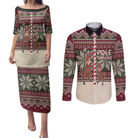 Funny Pole Dancer Reindeer Christmas Couples Matching Puletasi and Long Sleeve Button Shirt Xmas Holiday Patterns - Wonder Print Shop