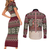 Funny Pole Dancer Reindeer Christmas Couples Matching Short Sleeve Bodycon Dress and Long Sleeve Button Shirt Xmas Holiday Patterns - Wonder Print Shop