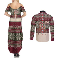 Funny Pole Dancer Reindeer Christmas Couples Matching Summer Maxi Dress and Long Sleeve Button Shirt Xmas Holiday Patterns - Wonder Print Shop