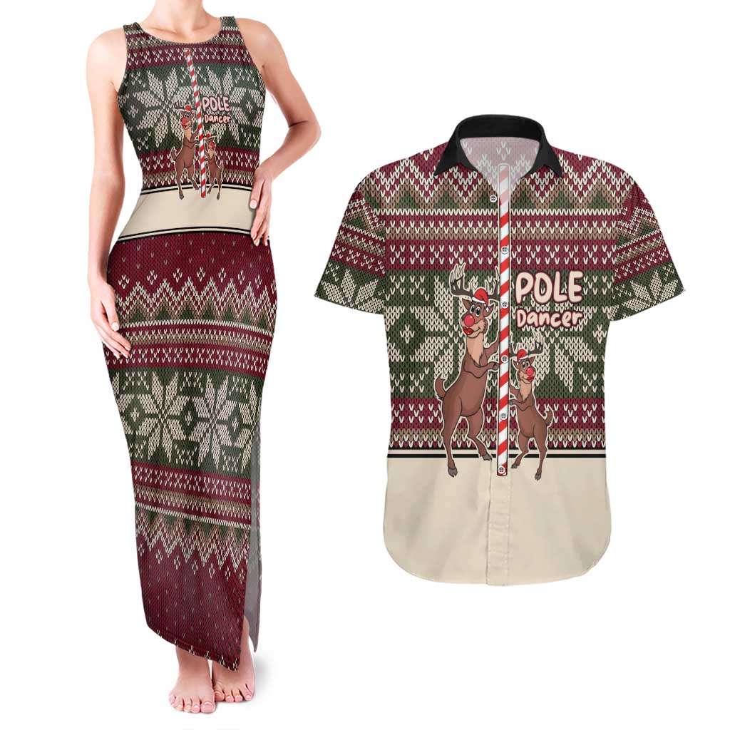 Funny Pole Dancer Reindeer Christmas Couples Matching Tank Maxi Dress and Hawaiian Shirt Xmas Holiday Patterns - Wonder Print Shop