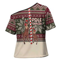 Funny Pole Dancer Reindeer Christmas Cross Shoulder Shirt Xmas Holiday Patterns - Wonder Print Shop